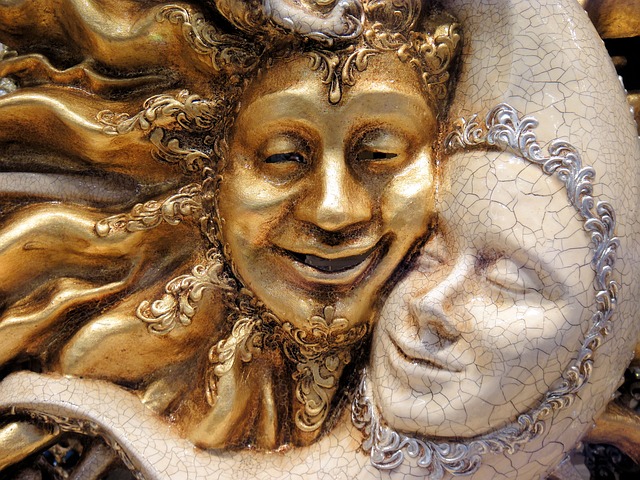 sun and moon, carnival masks